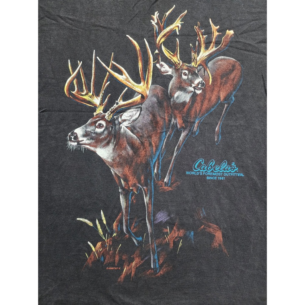Vintage Habitat Cabelas Deer Graphic T-Shirt Mens Large Black Hunting Buck Tee
